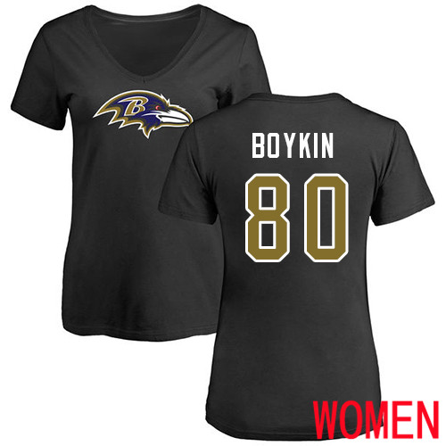 Baltimore Ravens Black Women Miles Boykin Name and Number Logo NFL Football #80 T Shirt->nfl t-shirts->Sports Accessory
